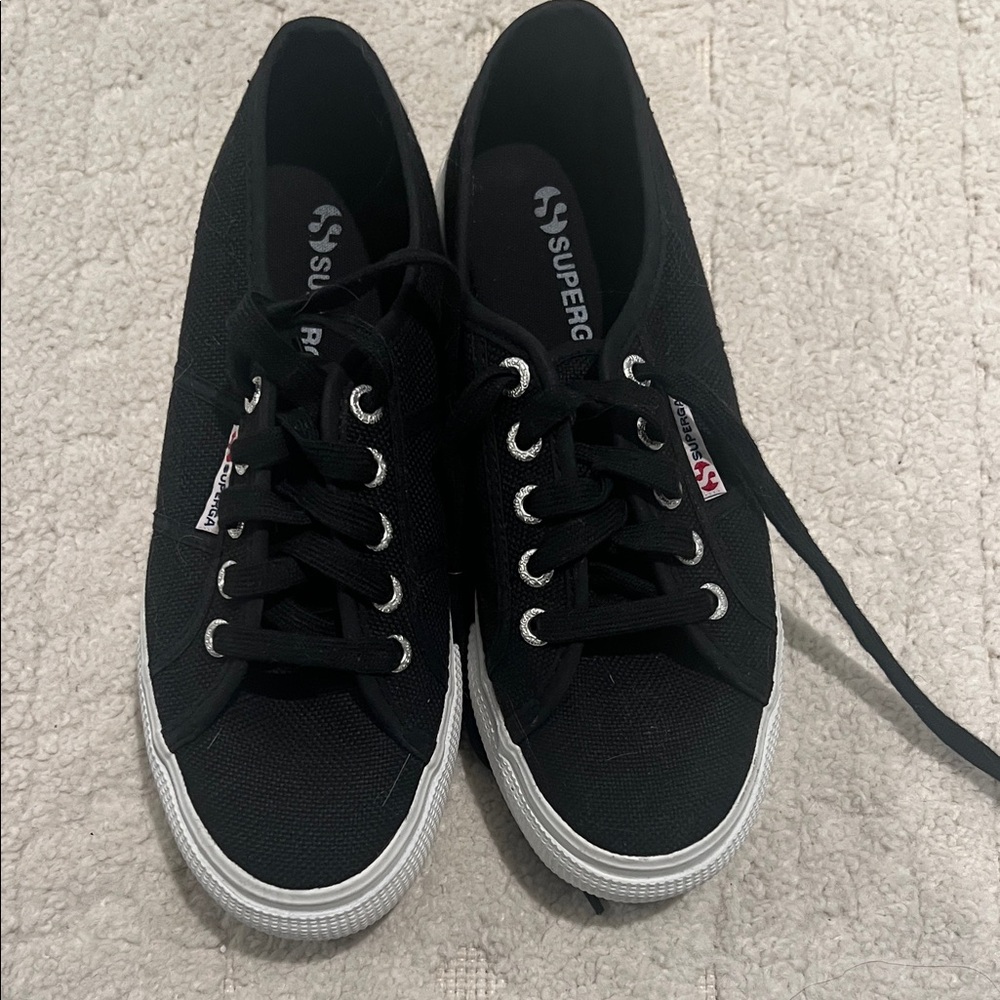 Superga Classic Black Lace-Up Sneakers